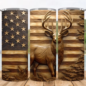 Patriotic deer with American flag 20 oz Skinny Tumbler  Straight & Tapered Wrap PNG Sublimation Design, instant Digital Download