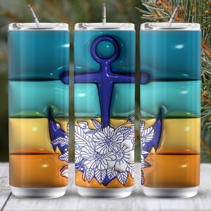 Inflated Nautical Anchor 20oz Tumbler Wrap: 3D Puffy Sublimation PNG (Digital Download)