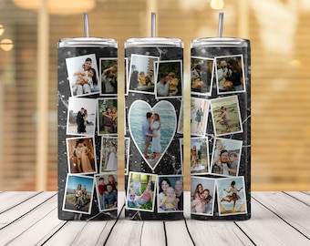 Family Photo Collage Tumbler Template: Marble 20oz Skinny Tumbler (Digital Download)