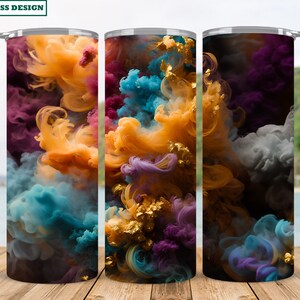3D Colorful Smoke Tumbler Sublimation Design: Straight & Tapered Wrap (Digital Download)