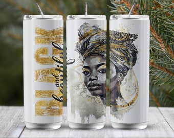 Black Girl Woman 20oz Tumbler Wrap: Inspirational PNG Sublimation (Digital Download)