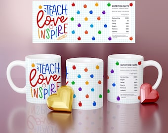 Teacher Nutrition Facts Mug Wrap Template (Digital Download)