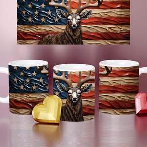 American patriotic Mug 4th of July Mug 11 oz and 15 oz USA flag, Deer wrap design USA mug png, Sublimate designs download Coffee Mug