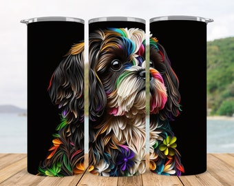 Envoltura para vaso Shih Tzu: Diseño floral de la raza de perro (descarga digital)