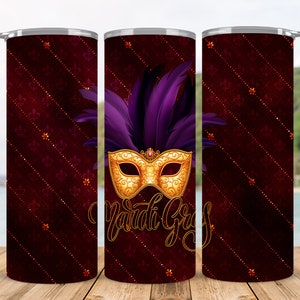 Mardi Gras Elegant purple feather with 20 oz Skinny Tumbler Sublimation Design Digital Download PNG Instant DIGITAL ONLY, Tumbler Wrap