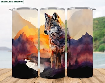 Wolf Tumbler PNG: 20oz Skinny Tumbler Sublimation Design (Digital Download)