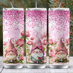 Valentine&#39;s Day Gnome 20oz Tumbler Wrap: Glitter Rose Design (Digital Download)