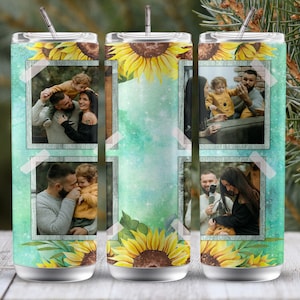 Modello personalizzato per bicchiere con foto di famiglia a forma di girasole da 20 once (download digitale)