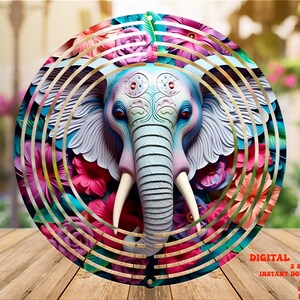 Elephant Wind Spinner PNG Sublimation Template PNG, Windspinner Design, 8 10 12 inch Digital Round Hanging Spinners png, instant Download