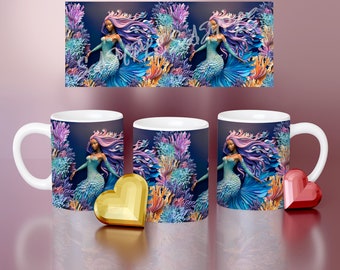 Mermaid Girl Mug Wrap Design: 11oz & 15oz PNG (Digital Download)