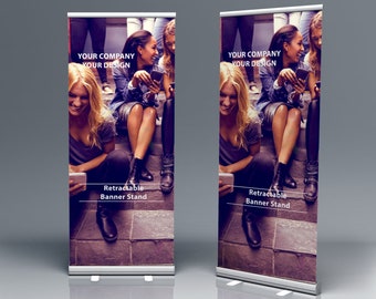 33" x 81" Custom Retractable Banner, Custom Pop-up Banner Stand, Custom roll up stand, Custom Banner Display Stand, Banner is Included