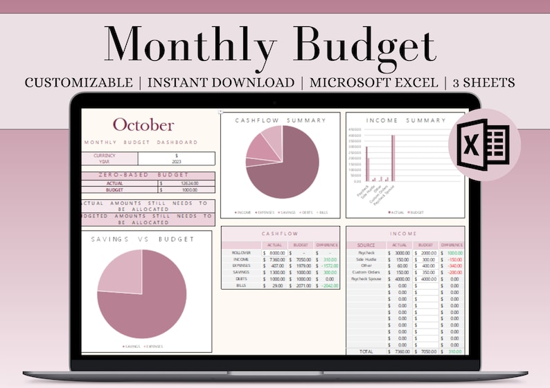 Monthly Budget Template, Microsoft Excel Budget Template,
