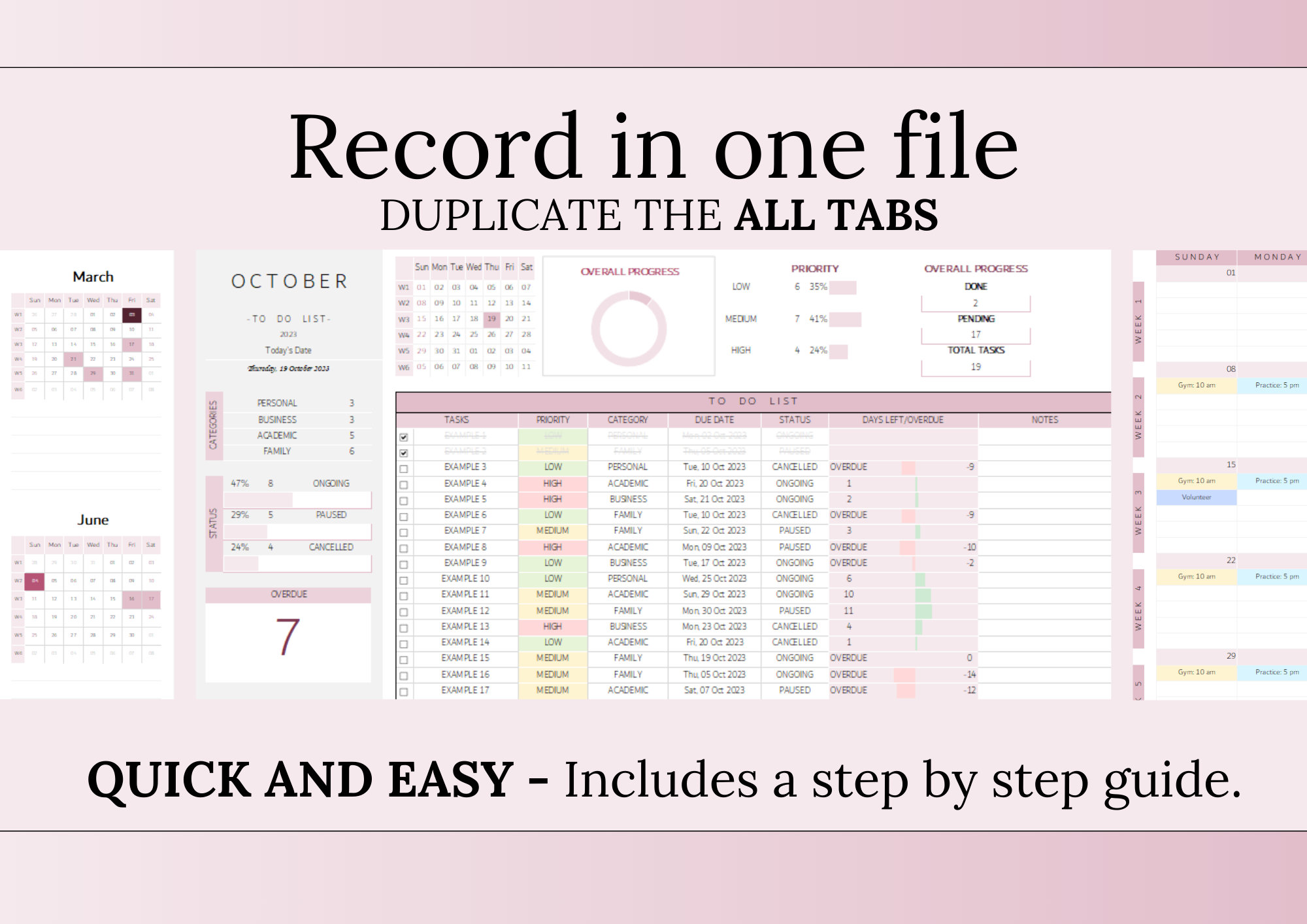 Task Tracker, Monthly Calendar, Annual Calendar to Do List Spreadsheet ...
