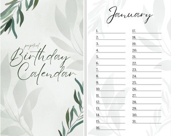 Calendrier d'anniversaire perpétuel imprimable PDF - Feuilles de mer