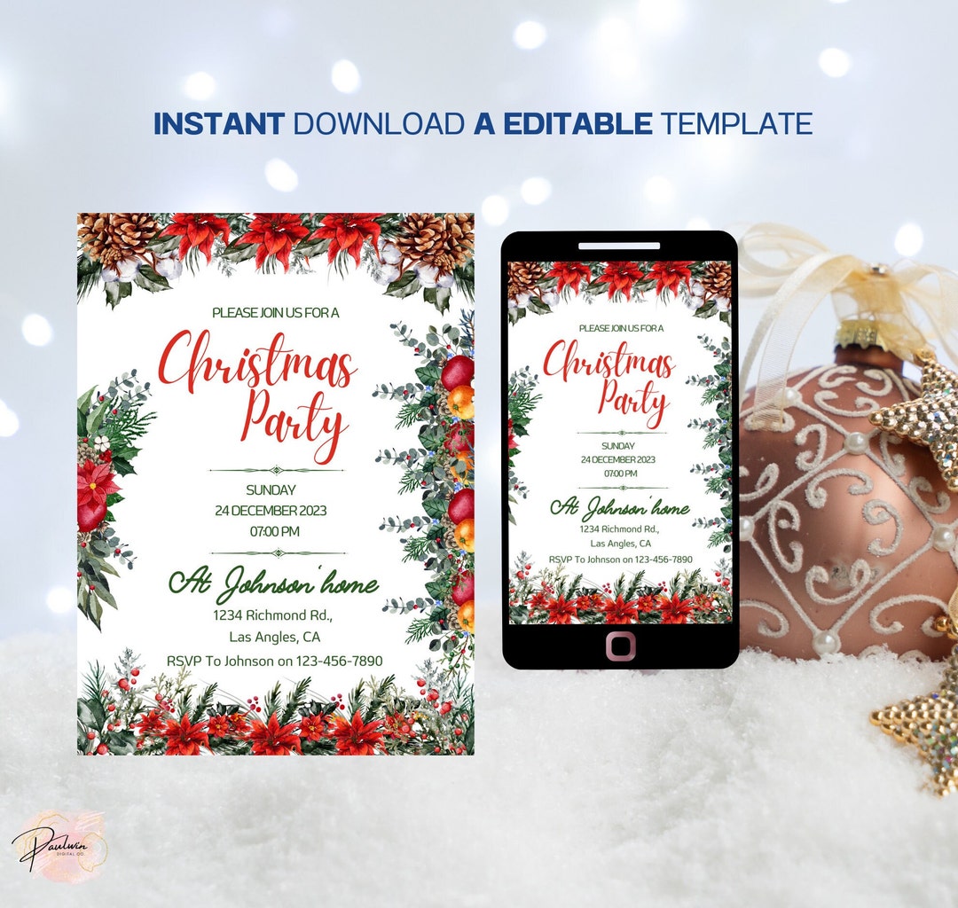 Editable Christmas Party Invitation, Holiday Work Party, Christmas ...