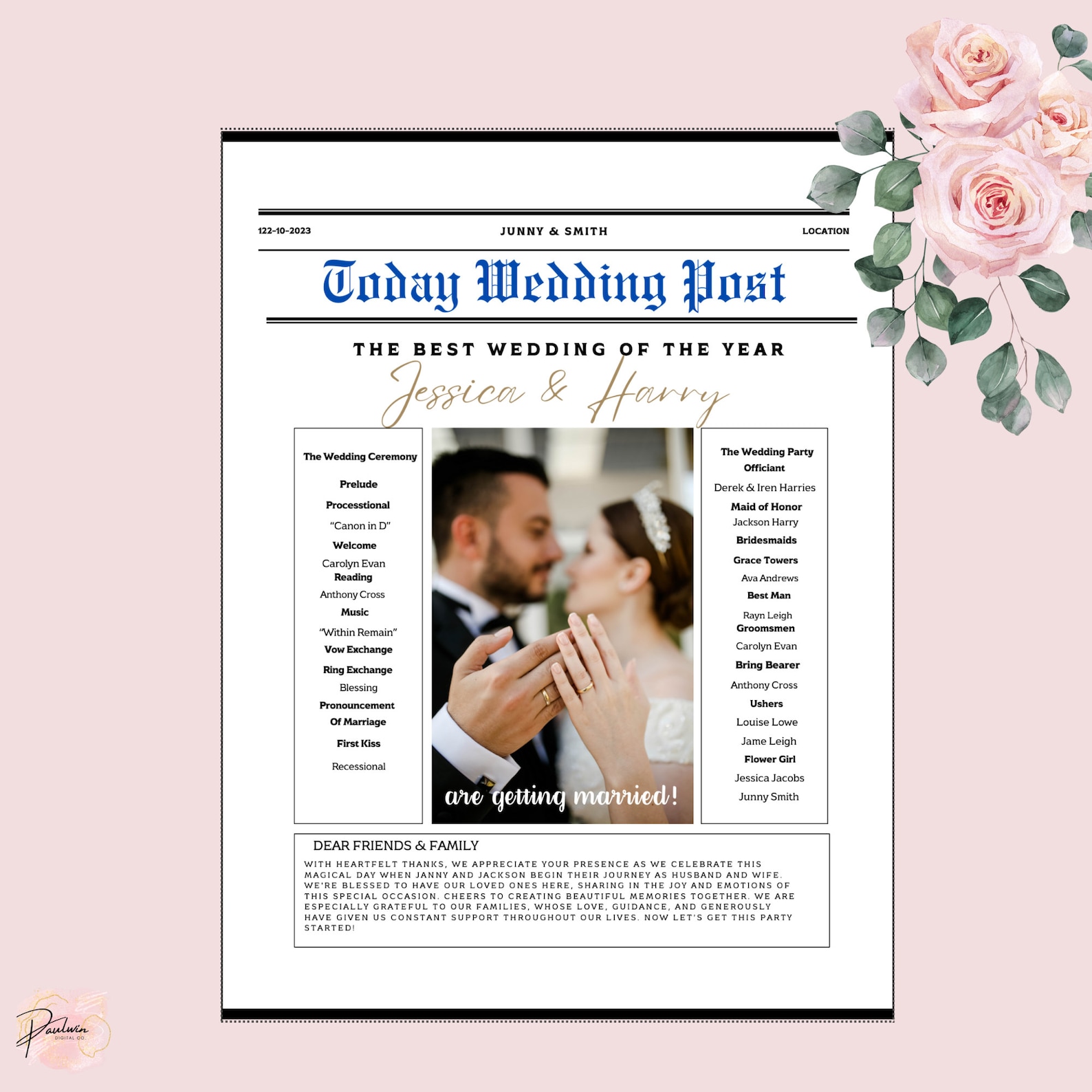 Newspaper Wedding Template, Wedding Timeline Editable, Canva Wedding Newspaper Wedding Template, Wedding Timeline Editable, Canva Wedding
