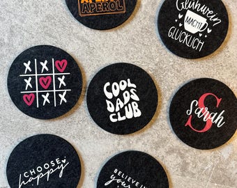 Felt coasters, coasters made of felt, personalized coasters, wine, drinks, gift, personalized name, personalized gift idea
