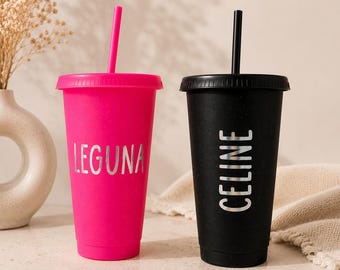 Personalized mug with straw | Drinking mug with name | Reusable mug | Gift for women, children & friends | Hen/Bachelorette party