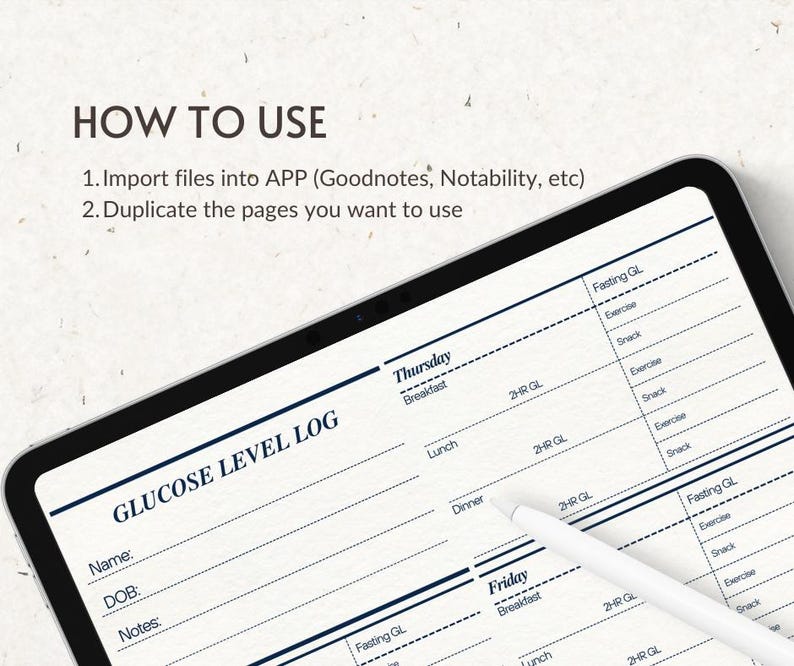Digital Glucose Level Log, Goodnotes Blood Sugar Tracker, Gestational ...