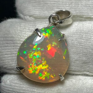 Sparkling Natural Honeycomb Fire Ethiopian Opal Cabochon Pendant | 925 Silver Opal Pendant | Pear Shape Opal | Handmade Gifts For Her