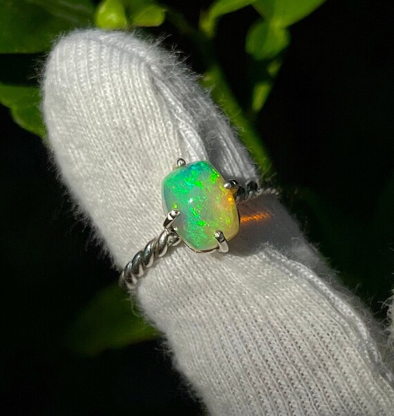 925 Silver Ring: Natural Ethiopian Opal, Handmade Jewelry
