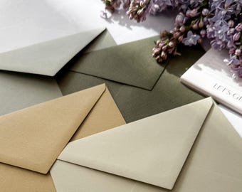 C6, B6 Minimalist Olive Green Wedding Envelopes, Elegant Eco Stationery