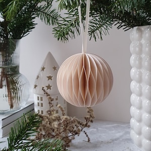 Ornamenti natalizi, palline di carta, decorazione scandi color crema, ornamenti rustici, palline di Natale eco, decorazioni di palline d'avorio