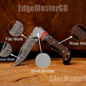 Handmade Damascus steel Personalized Pocket Knife Groomsman Gift Folding Knife Perfect Gift for Boyfriend Men Husband & Father Gift For Him.