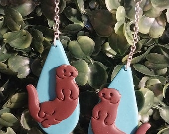 Cute otter water drop earrings