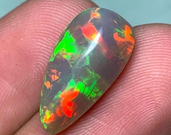 AAA Ethiopian Opal Gemstone: Black Fire Opal Cabochon, Pear Shape