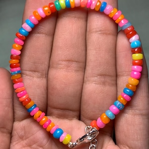 Natural Rainbow Fire Opal Beaded Bracelet For Gift, Dainty Opal Bracelet, Opal Birthstone Jewelry, Ethiopian Opal Jewelry 6.50 Inches