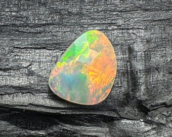 2.40 Carat Natural Ethiopian Opal Rose cut Cabochon, White Ethiopian Opal Gemstone, Fire Play Opal Faceted Cabochon, Rose cut Opal cut stone