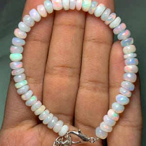 AAA Quality Opal Bracelet - 925 Silver Bracelet - Natural Opal Beaded Bracelet - Smooth Rondelle Beads Bracelet - Ethiopian Opal Bracelet