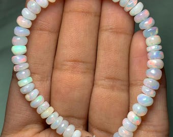 AAA Quality Opal Bracelet - 925 Silver Bracelet - Natural Opal Beaded Bracelet - Smooth Rondelle Beads Bracelet - Ethiopian Opal Bracelet