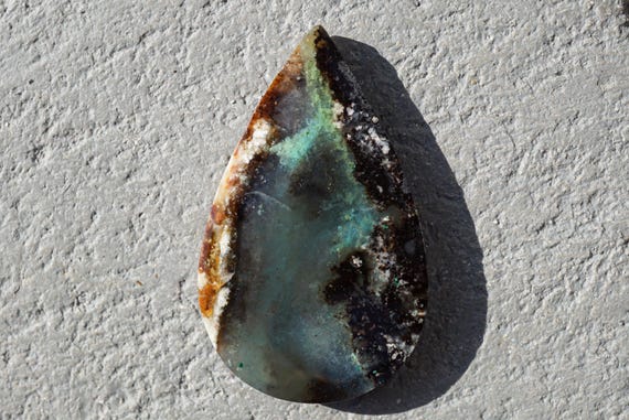 Antique Blue Opal Teardrop Shape Petrified Wood Gemstone Pendant