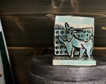 The Blue Goat, ceramic comics art sculpture, ceramic one-act play by Olga Blokh.