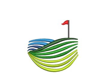 Downloaden Sie Golf Hole auf dem Grün mit See Stickdatei für Handtuch, Hemd, Tasche, Ausrüstung mit .emb, .pes, .exp, .dst, .hus, .jef, .vp3, .xxx