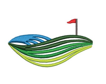 Download Golf Green with Water Embroidery Design for Towel, Shirt, Bag, Gear using .emb, .pes, .exp, .dst, .hus, .jef, .vp3, .xxx