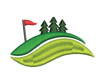 Laden Sie das Stickmuster „Golfgrün mit Wald“ für Handtücher, Hemden, Taschen und Ausrüstung mit den Dateien .emb, .pes, .exp, .dst, .hus, .jef, .vp3 und .xxx herunter