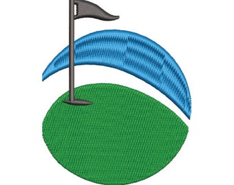 Download Golf Green with Flag and Water Embroidery Design for Towel, Shirt, Bag, Gear using .emb, .pes, .exp, .dst, .hus, .jef, .vp3, .xxx