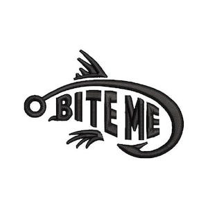 Download Bite Me Fisch Fischer Stickdatei für Handtuch, Hemd, Tasche, Ausrüstung mit .emb, .pes, .exp, .dst, .hus, .jef, .vp3, .xxx