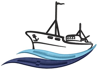 Laden Sie das Stickmuster „Kreuzfahrtfracht, Fischereischiff, Boot“ für Hoodie, T-Shirt, Mütze mit .emb, .pes, .exp, .dst, .hus, .jef, .vp3 herunter
