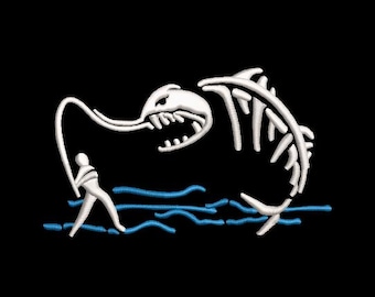 Download Skelett Fisch Fischer Stickdatei für Handtuch, Hemd, Tasche, Ausrüstung mit .emb, .pes, .exp, .dst, .hus, .jef, .vp3, .xxx