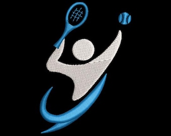 Download Swinging Tennis Player Embroidery Design for Towel, Shirt, Bag, Gear using .emb, .pes, .exp, .dst, .hus, .jef, .vp3, .xxx
