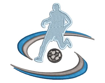 Laden Sie das Stickmuster „Dribbling Soccer Football Player“ für Handtücher, Hemden, Taschen und Ausrüstung mit .emb, .pes, .exp, .dst, .hus, .jef, .vp3, .xxx herunter