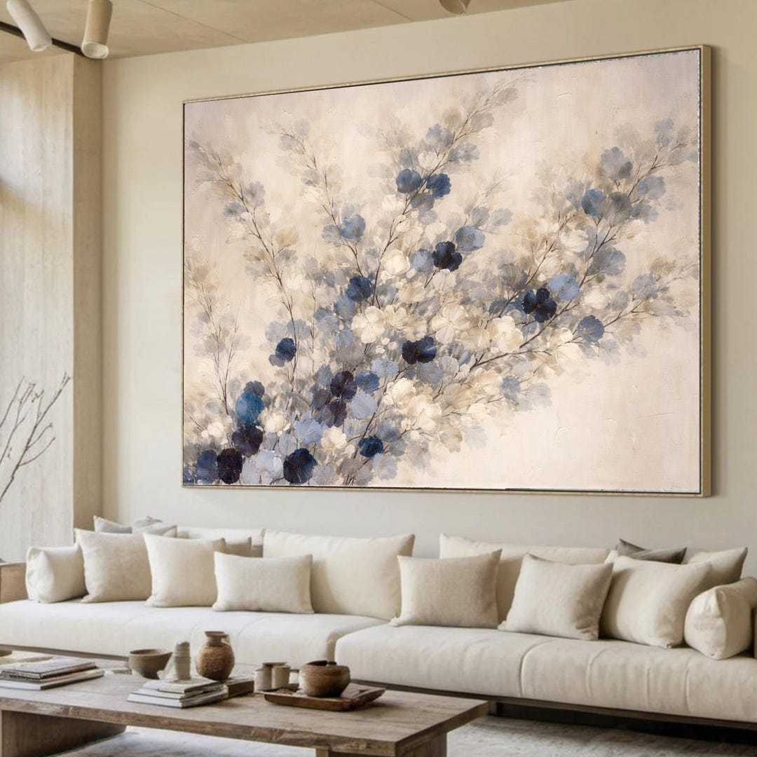 Soft Blue Floral Branch Canvas Art, Vintage Botanical Wall Print ...