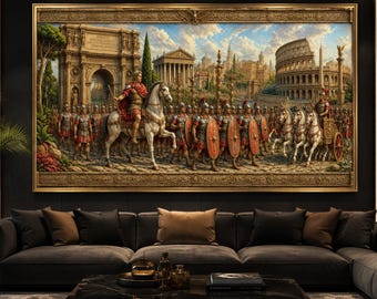 Roman Soldiers March Canvas, Ancient Rome Wall Art, Colosseum Arch Decor Print