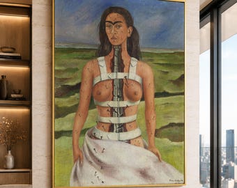 Frida Kahlo Portrait Canvas, Surreal Woman Wall Art, Vintage Mexican Art, Emotional Expression Canvas, Artistic Home Premium Canvas Print