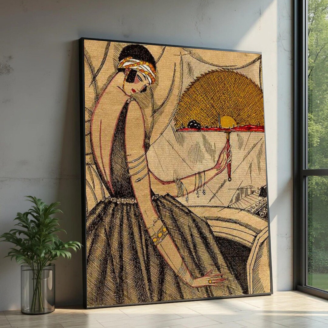 1920s Flapper Woman Art Deco Canvas Print, Retro Fashion Illustration ...