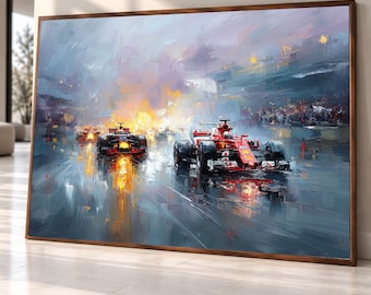 Formula Racing Cars Canvas, Grand Prix Speed Scene, Motorsport Wall Art, Sports Decoration Print